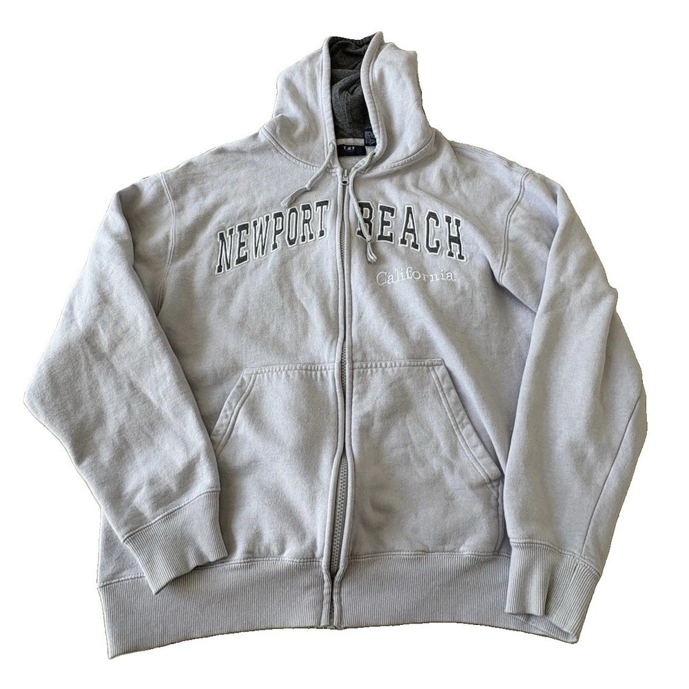 Women's Y2K Newport Beach California Zip Up Hoodie Embroidered Gray Medium